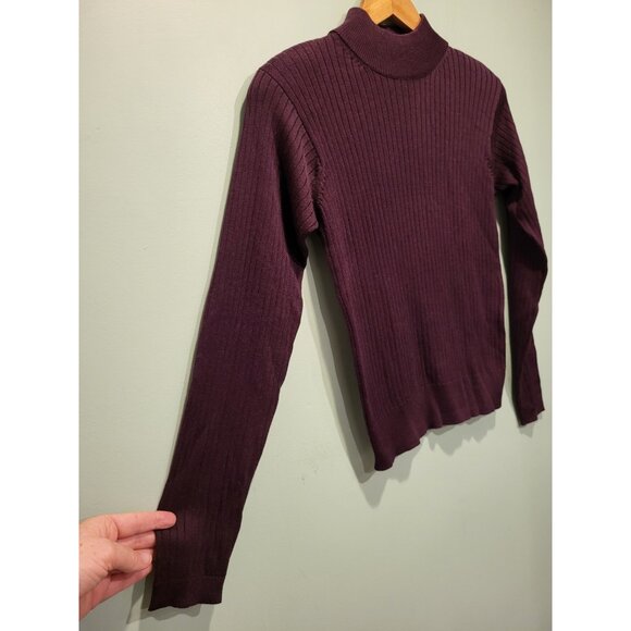 Vtg Jacobsons Eggplant Purple 100% Silk Rib Knit Mock Neck Top Sz Mp - Picture 3 of 6